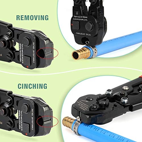 iCrimp Ratchet PEX Cinch Tool with Removing function for 3/8 to 1-inch Stainless Steel Clamps with 20PCS 1/2-inch and 10PCS 3/4-inch PEX Clamps and Pex Pipe Cutter- All in One