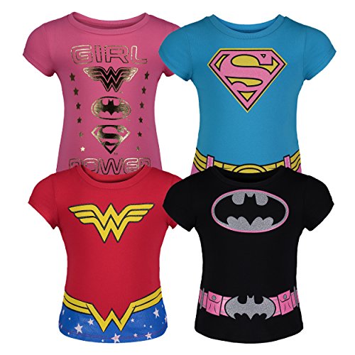 Warner Bros. Justice League Little Girls 4 Pack Graphic T-Shirt Batgirl/Supergirl/Wonder Woman 6X