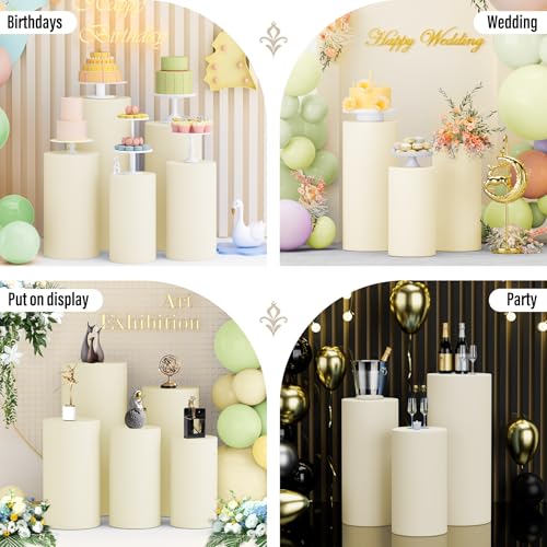 LEBENGURU 5Pcs Cylinder Pedestal Stand Covers, Beige Spandex Stretch Fit by LEBENGURU - Image 7