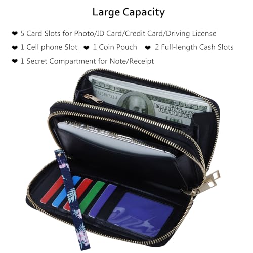 Image of XEYOU Double Zipper Long Clutch Wallet Cellphone Wallet for Women with Removable Wristlet Strap for Credit Card, Cash, Coin, Bill