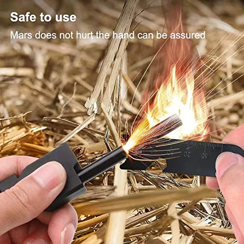 Survival Fire Starter Kit With Whistle,6-In-1 Flint Steel Ferro Rods Striker Compass Lanyard Handle For Emergency Rescue,Camping, Hiking #TOP1