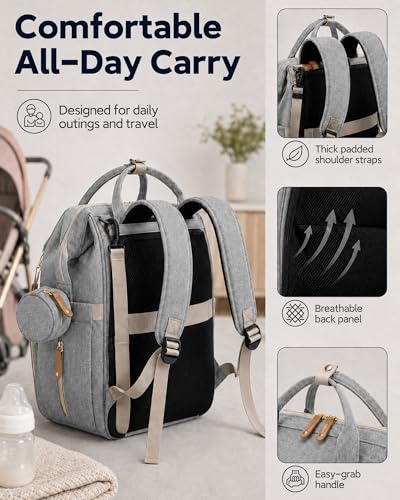 Image of houscly Diaper Bag Backpack with Changing Station,Baby Bags New Mom Gifts Panaleras Para Bebe Baby Girl Newborn Essentials Must Haves Baby Shower Gifts Baby Registry Search Light Gray