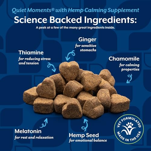 NaturVet Quiet Moments Calming Aid Dog Supplement, Helps Promote Relaxation, Reduce Stress, Storm Anxiety, Motion Sickness for Dogs (Quiet Moments Plus Hemp, 180 Soft Chews) - Image 6