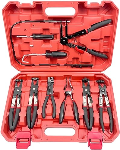 Thsakzo Pack of 9 Hose Clamp Pliers, Car Flexible Wire Hose Clamp Pliers with Long Reach for Fuel Oil Water Coolant Hose Pipe Clamps