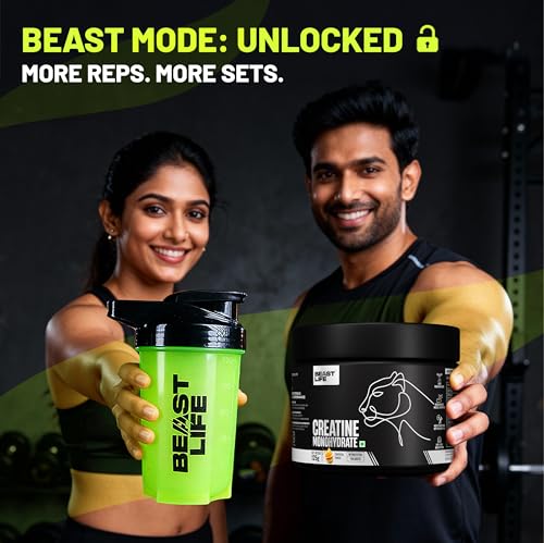 Image of BeastLife Micronised Creatine Monohydrate with Free Shaker | 125g | 33 Servings | Tropical Tango | NABL Lab Tested | Rapid Absorption for Muscle Strength & Athletic Performance | Super Micronised Creatine Powder