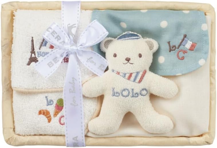 春の贈り物便り ファーストセット ロロココ ブルー 0.1kg スタイ･汗とりパット:綿100%、マスコットクマ:綿100%、（中綿