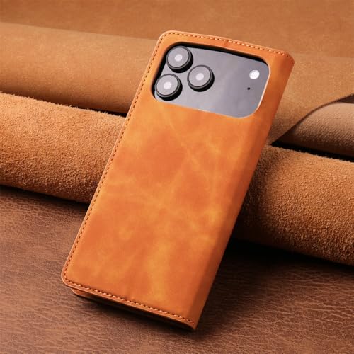 Étui iPhone 17 en cuir marron rétro clapet magnétique chic