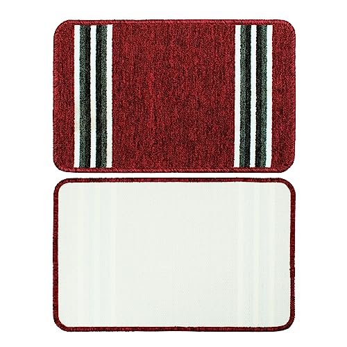 Image of Pack of 2 Nylon Anti Skid Mat for Bathroom | Floor Mat for Bathroom, Kitchen, Bedroom & Office| Red Stripes Design-(37x57cm)