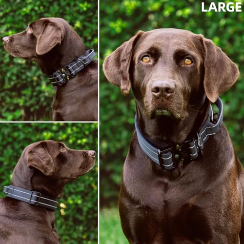 Image of Tuff Pupper Tactical Dog Collar | Heavy Duty 1.5 inch Wide Ballistic Nylon | Training Control Handle | Quick-Release Metal Buckle | Reflective Bands | ID Tag Holder | Padded Inner Lining (Black, Large)