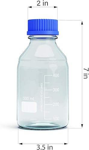 Miniatura 3 de Botellas de vidrio de almacenamiento de 16.9 fl oz, 2 botellas redondas de almacenamiento de medios, botellas de vidrio de borosilicato, botellas de