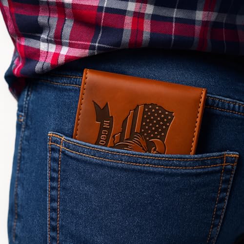 USA National Motto Embossed Design Full Grain Genuine Leather Wallet For Men, RFID Protected Men Wallet, 8 card slots, 2 id slots, Billetera de Hombre3