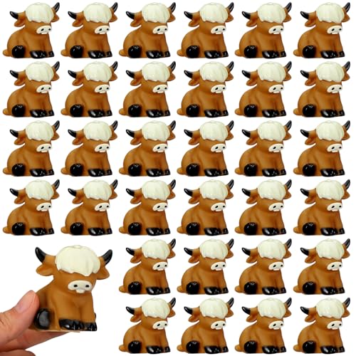 Image of Halloscume 30 Pcs Highland Cow Party Favors Mini Brown Cows Floating Decorations Bath Rubber Water Highland Cow Figurines Bulk Figurine Statues Decor for Spring Summer Birthday Party