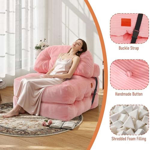 Image of Folding Sofa Bed, Convertible Sleeper Chair with Back Support and Pillow