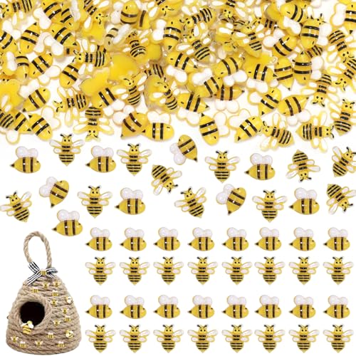 100 Pcs Resin Honey Bee for Crafts 2 Styles Flatback Mini Resin Bee Decor for DIY Wreath Dollhouse Bee Themed Party Decorations