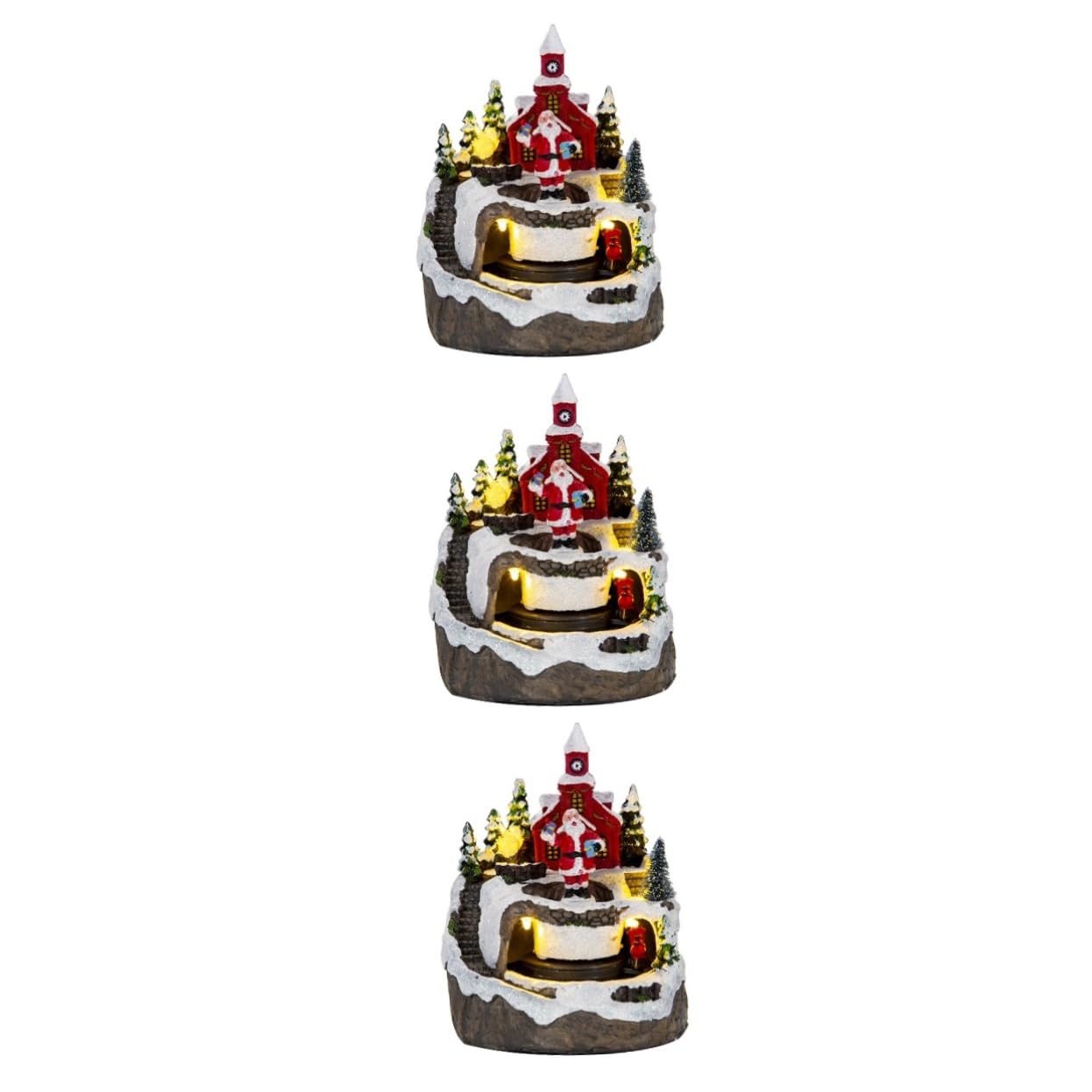 Cabilock 3 Piezas de Musica navideña estatuilla de la de Navidad Mini Pueblo navideño Tren de Navidad estatuilla de la iluminada en Miniatura iluminada de Navidad Resina