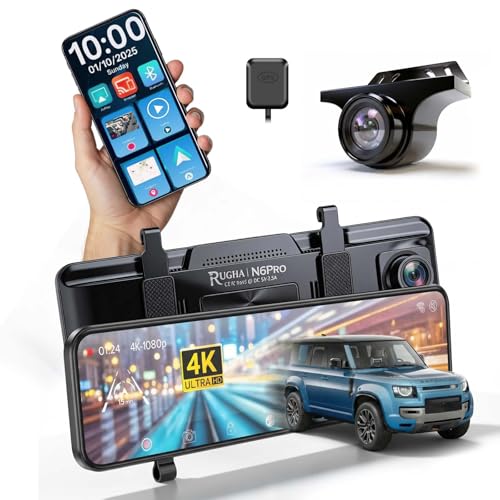 4K Smart Mirror Dash Cam 11-Inch Touchscreen – Dual Front and Rear Dash Camera with GPS, Bluetooth, Wifi,Night Vision, Parking Monitor, Loop Recording