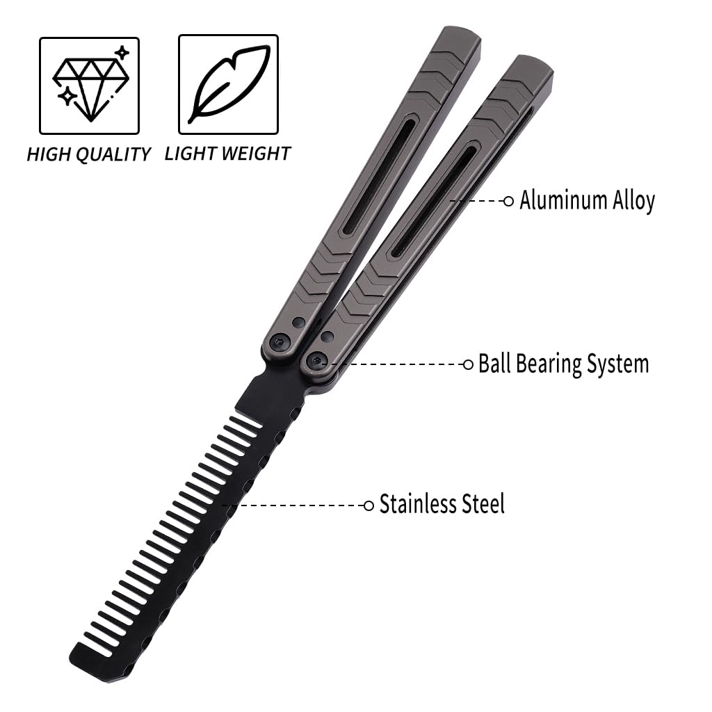 Aluminium Alloy Handle Comb Practice Tools Stainless Steel Comb Head Practice Hair Styling Tools for Sport Outdoor Use (Silver)