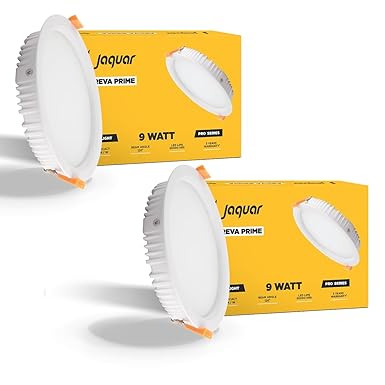 Jaquar 9W Areva Prime Round Downlight with Aluminum housing | 5 Year Warranty | Natural White (4000k) Sleek Backlit Design | Recessed Mounted False Ceiling | 80 mm Cutout |90x28 mm (Pack 2)