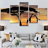 SIGNWIN 5 Panel Canvas Wall Art Modern Art Animals Colorful Decorative Elements Multicolor Photography Silhouette for Home Decorations Ready to Hang - 60
