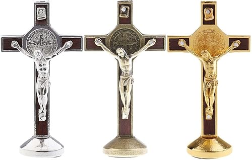 Miniatura 3 de Estatua de crucifijo de metal de 3.5 in con base adhesiva, para decoración de tablero de instrumentos de coche (color  1)