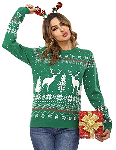 Image of Aiboria Matching Family Ugly Christmas Reindeer Snowflakes Sweater Pullover for Women /Men /Boys /Girls