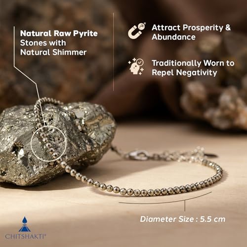 Image of Chitshakti Original Certified Pyrite Anklet - 2mm | Raw Natural Pyrite Stone Payal for Wealth, Luck & Protection | Money Magnet Crystal Anklet | Spiritual Healing Jewellery Gift for Women
