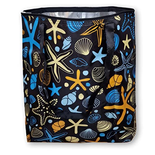 Borsa termica pieghevole riutilizzabile, shopping, borsa da spiaggia leggera e resistente, con rivestimento interno in alluminio con perfetta funzione di raffreddamento (stella marina)