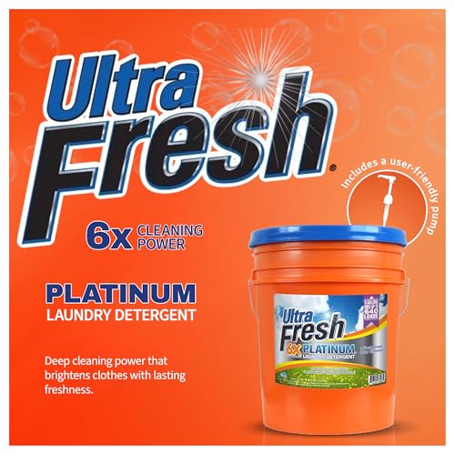 Image of Ultra Fresh 5 Gallon Liquid Laundry Detergent Washing Soap for All Machine Types, 6X Platinum, Up to 640 Loads, Fresh Breeze