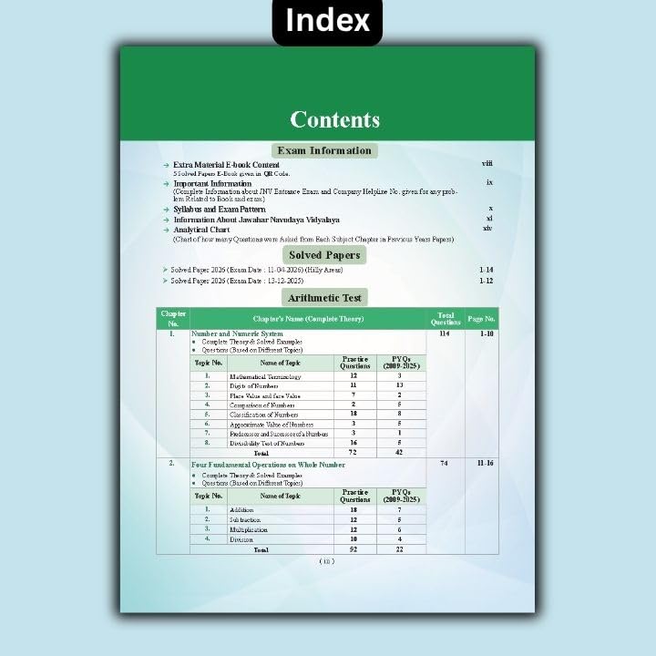 Image of Examcart Jawahar Navodaya Vidyalaya (JNV) Class 6 Entrance Exam Study Guide Book 2027 | NCERT Based Complete Theory, Chapterwise Question | Solved Paper + Practice Set (English Medium)