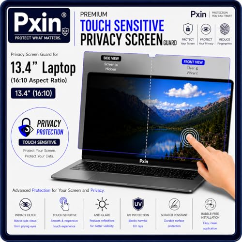 Image of Pxin Aura | 13.4 Inch (16:10) | Touch Sensitive Privacy Screen | Anti Blue | Anti Glare | UltraThin for Hyper Touch | Anti UV | Privacy Filter compatible with HP /Dell /Lenovo /Asus /Acer