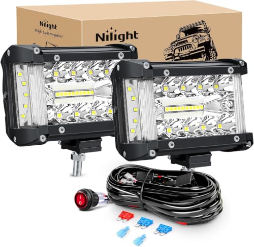 Image of Nilight Side Shooter LED Light Bar 2PCS 4.3 Inch Triple Row Spot Flood Combo Lights with Wiring Harness Kit for Off Road Fog Driving Work Lighting on Truck SUV ATV UTV (Pack of 12)