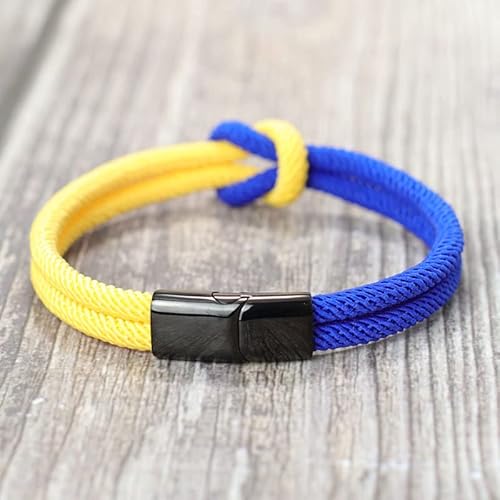 OSOLVE Bracciale in Pelle Blu Giallo Bracciale Ucraina Uomo Donna Fibbia Magnetica in Acciaio Inossidabile Bracciale con Corda fortunata Regalo Fidanzato Simboli ucraini