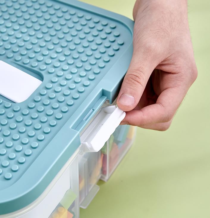 Tripla scatola portaoggetti per mattoncini Lego impilabili, scatole per giocattoli con coperchio, scatole impilabili in plastica, piccole parti trasparenti (scatola only)
