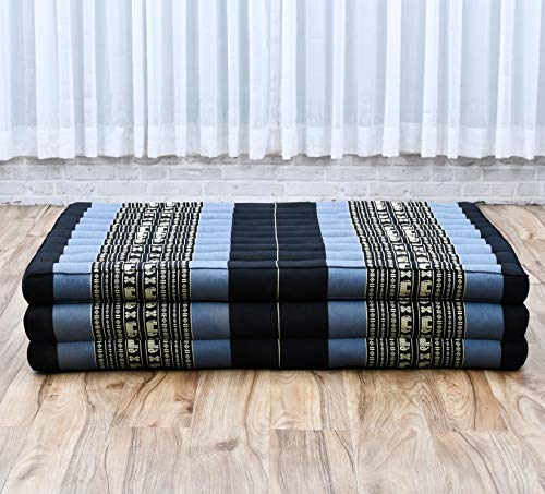 Image of Leewadee Trifold Mattress XL - Comfortable Thai Massage Pad, Foldable Relaxation Floor Mattress Filled with Eco-Friendly Kapok, Perfect to Use as a Sleeping Mat 79 x 39 inches, Blue