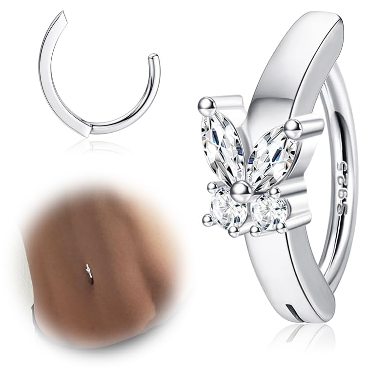 ORAZIO 14G Anillos Para el Ombligo Clicker Para Mujer Plata de ley 925 Piercing Ombligo Plata/Oro Reverse Curved Ombligo Barbell Joyería Para el Cuerpo 10MM/12MM