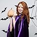 ATENTO Women's Halloween Cosplay Costume Purple Hooded Cloak Cape Long Sleeve Bodysuits with Adjustable Red Gem Waist Belt