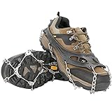 Bukm 8 Teeth Universal Anti Slip Ice Cleats Shoe Boot Grips Traction Crampon Snow Chain Spikes Grips Cleats (8 Teeth, XL (US Shoe Size Men>=10,Women>=11))