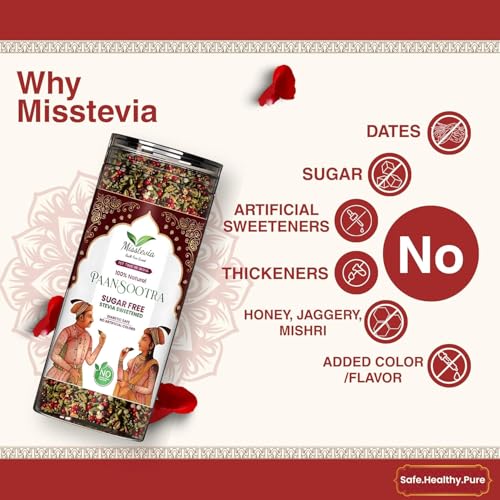 Image of Misstevia Meetha Paan Mukhwas | Sugar Free Stevia Sweetened Mouth Freshener | No Added Sugar After Meal Snack | Natural Paan Flavour | Premium Mukhwas (Pack of 2)