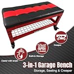 3-in-1 Rolling Garage Bench Seat with Creeper Pad,Storage (Red) - Image 4