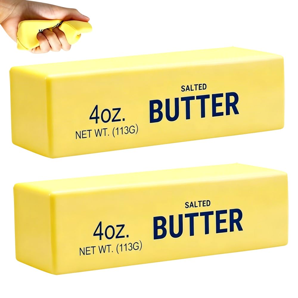 2pcs Squeeze Butter Toy, Slow Rebound Cute Butter Squeeze Stress Balls, Slow Rising Butter Squeeze Balls, Upgrade Stress Relief Fidget Toys for Anxiety Relief (Yellow)