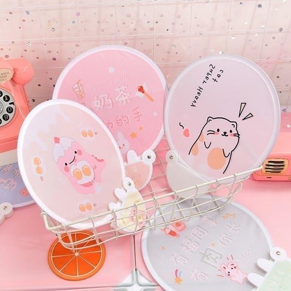 Cute Styles Handheld Compact Cooling Hand Fans Foldable Multi-Role Summer Round Fans for Outdoor Games, Party Creative Gift (Baby Folding Cloth Fan 1) (pack of 3)-image-10
