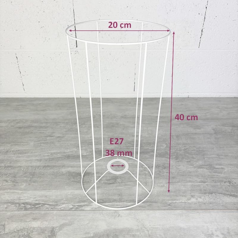 Lealoo Armature Ronde Blanche pour Abat-Jour, Hauteur 40 cm et Diam. 20 cm, Douille E27, 38mm, Colonne