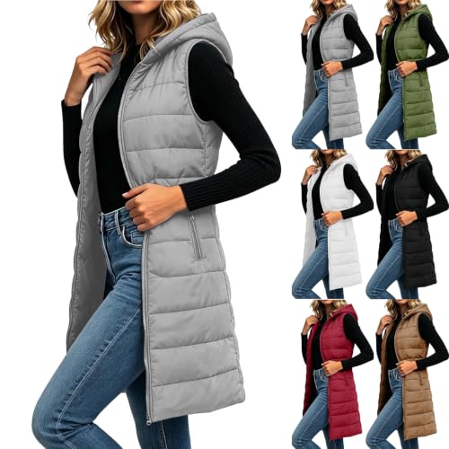 Gumipy Women Puffer Vest Long Hooded Quilted Vest Sleeveless Puffer Jacket - image 1