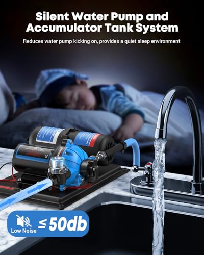 Image of Kohree RV Water Pump 12V DC 7GPM 70PSI and 1L 125PSI Pre-Pressurized Accumulator Tank, Quiet RV Water Pump and Accumulator Tank System for RV Camping, Boat, Kitchen, Bathroom