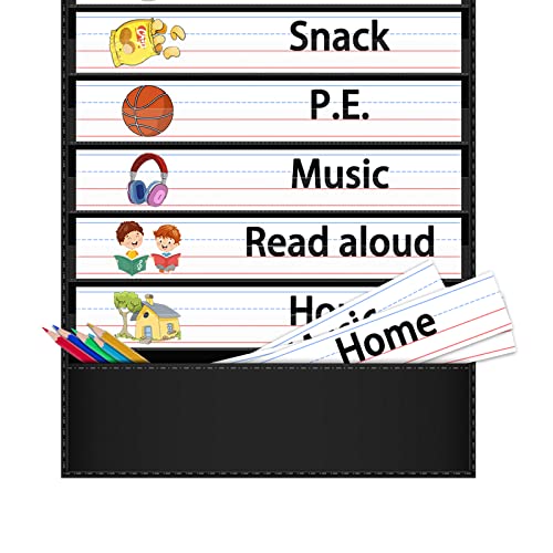 AKAYOK Daily Schedule Pocket Chart, 13+1 Pocket Visual Schedule Chart