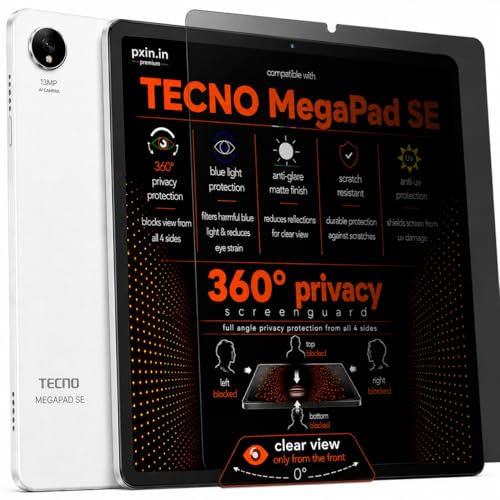 Image of Pxin 360 Pro Privacy Screen guard compatible with Tecno MegaPad SE | Anti Glare | Anti UV | Anti Blue | Anti Reflection | Privacy Filter | Unbreakable Build