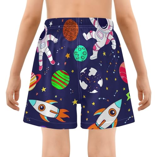 Boy Swim Trunks with Compression Liner Astronauts Space Pattern Boys Swim Shorts Quick Dry Beach Shorts3