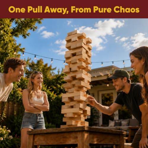 Image of Giant Stacking Tower Game - Stacks Up to 5FT - Premium Wooden Blocks Stacking Tower Game for Family Party, BBQ & Lawn Games - Natural