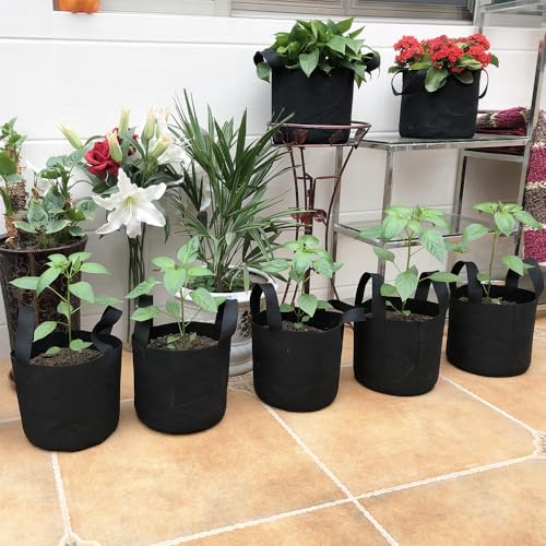 JERIA 24-Pack 5 Gallon Nonwoven Grow Bags, Plant Grow Bags,Heavy Duty Aeration Fabric Pots with Durable Handles, Come with 24 Pcs Plant Labels