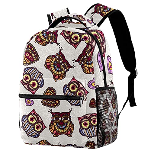 Sac à dos voyage enfant avec motif hibou rétro et porte-bouteille intégré
